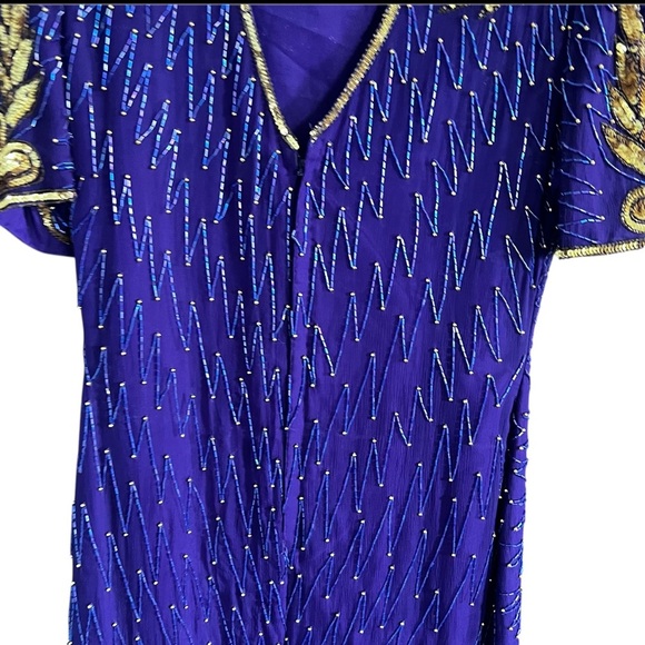 Vintage Deadstock Lawrence Kazar 100% Silk Beaded Cocktail Dress Glam size Large - Picture 4 of 16